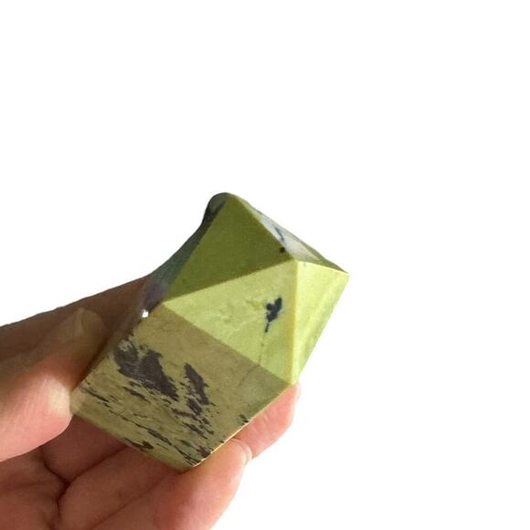 Lime Green Serpentine Tower with Pyrite Pointed Crystal Tower Obelisk Home Decor - Picture 5 of 11